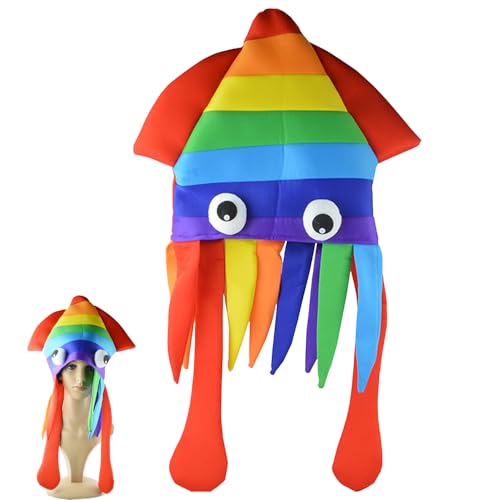 ZOOMPIL Sombrero de Calamar Arcoíris, Sombrero de Pulpo Tentáculo Colorido para Adultos, Accesorio de Disfraz Divertido y Creativo para Fiestas, Halloween y Cosplay