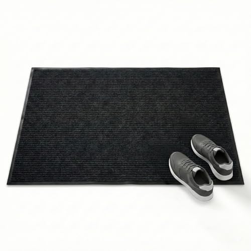 Image of Restaurantware-Comfy Feet 60 x 36 Inch No-Slip Floor Mat, 1 Ribbed Carpet Utility Mat - Indoor and Outdoor, For Homes Or Offices, Black Polyester Fibers Entry Mat, Vinyl Backing, Easy To Clean