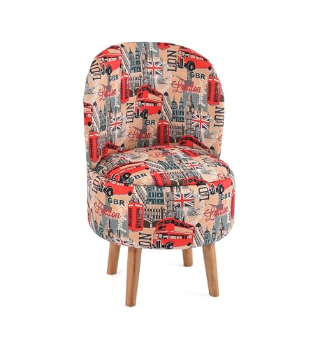 Image of NACIA Velvet Printed Ottoman Chair with Stool Combo | Dressing Table Chair for Bedroom Makeup Room Decor | Modern Upholstered Ottoman with Wooden Legs for Living Room & Home (18x18x32 Inches, London)