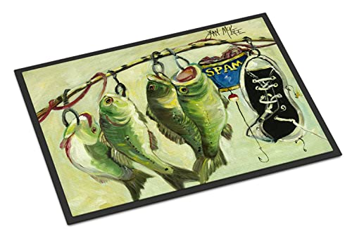 Caroline's Treasures JMK1113JMAT Recession Food Fish Caught with Spam Doormat 24x36 Front Door Mat Indoor Outdoor Rugs for Entryway, Non Slip Washable Low Pile, 24H X 36W