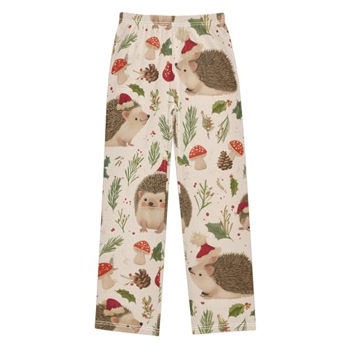 ZZXXB Xmas Hedgehog Mushroom Boys Long Pants Soft Trousers Elastic Waist Kids Lounge Bottoms with Pockets S-XL