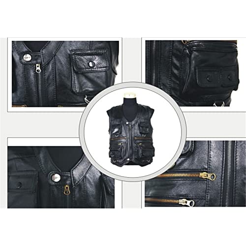 Chaleco de cuero para hombre Reporter en color caoba talla XL con cinco bolsillos 2