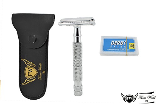 Focus World Silver Classic DE Classic Afeitado Exclusivo Vintage Afeitadora de Seguridad y Bolsa Libre (sin Cuchillas Incluidas)
