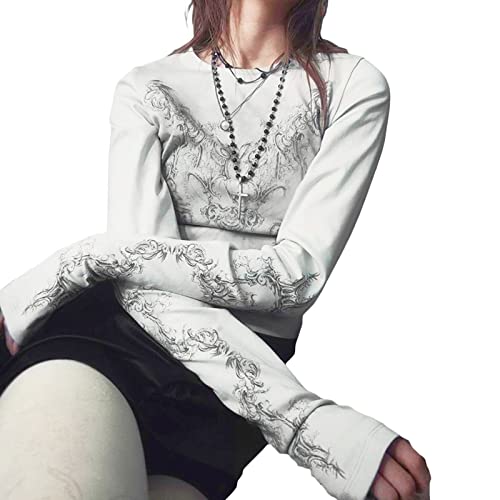 Image of Grunge Clothes for Women Y2K Tops Long Sleeve Fairy Grunge Aesthetic Shirts Teen Girls Vintage Graphic Tees Fall