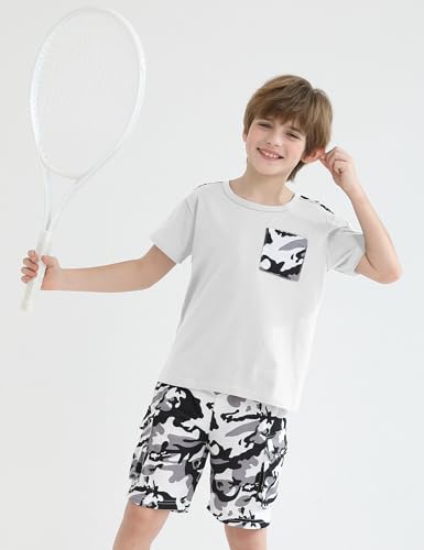 Image of mksodopy Boys Summer Outfit Set 2 Piece T Shirt and Camo Shorts Casual Clothes for Little Big Boys 5-16