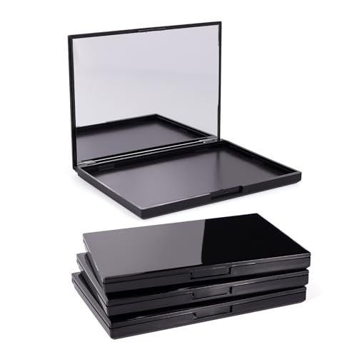 Snowso 3 Pack Magnetic Makeup Palette with Mirror, Empty Travel Makeup Organizer with 60Pcs Adhesive Metal Stickers For DIY Your Own Powder Palette(Medium Palette - 5.7'x4.3')