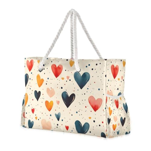 Love Dot Colorful Beach Bag for Women Large Beach Tote Bag Zipper for Swim Gym Travel Daily2