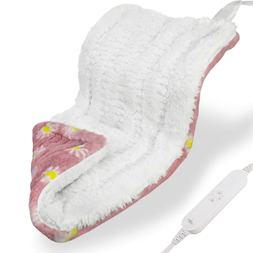 GOQO TOMO Heating Pad 12 x 24 Inch Pink Floral Pattern Machine Washable 8 Timer Settings 12 Heat Levels for Back Pain Relief-P01