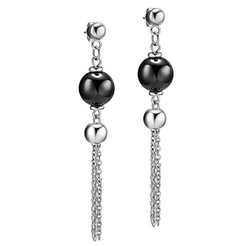 TIGRADE Stainless Steel Polished Silver Rose Gold Classic Smooth Puffed Teardrop Dangle Hook Earrings