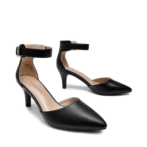 Image of DREAM PAIRS Women's Kitten Heels Ankle Strap Pumps | 2.5 inch Kitten Heel, Classic Closed Pointed Toe, Ankle Strap, Soft Insole, Versatile for Wedding Party Work