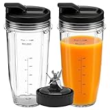 Vasos de repuesto para licuadora de 24 onzas con tapa para Ninja, cuchilla extractora de 7 aletas compatibles con Nutri Auto iQ BN401 BN751 BN801 BL642 BL456 BL480 Foodi SS401 SS101 NN100 NN210 NN102