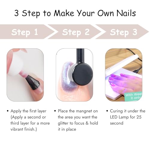 Esmalte en gel cat eye sin HEMA con magneto y brillo holográfico miniatura 3