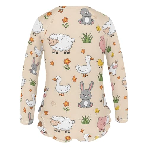 Farm Animals on Pastel Girls Rash Guard Swimsuits Long Sleeve One Pieces Bathing Suit UPF 50+ Zipper Swimwear3