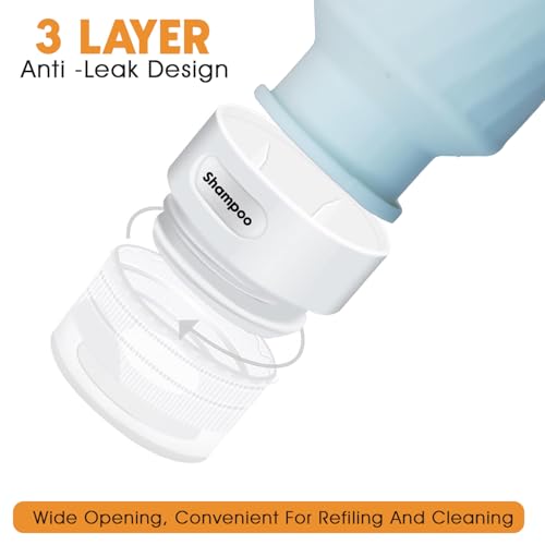 Laxen 5 Pack Travel Bottles for Toiletries with Labels, 100ML Silicone Travel Bottles Set with Clear Zipper Toiletry Bag, Leakproof Refillable Squeeze Travel Size Containers for Shampoo Conditioner - Image 5
