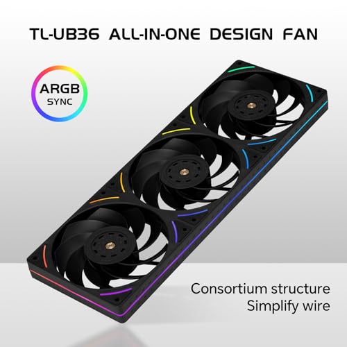 Image of Thermalright TL-UB36R 360mm Single-Frame PC Cooling Reverse Case Fans - PWM 2150 RPM Speed | ARGB Lighting | High Airflow | Single Modular Cable, for Chassis & Liquid Cooler (Black)