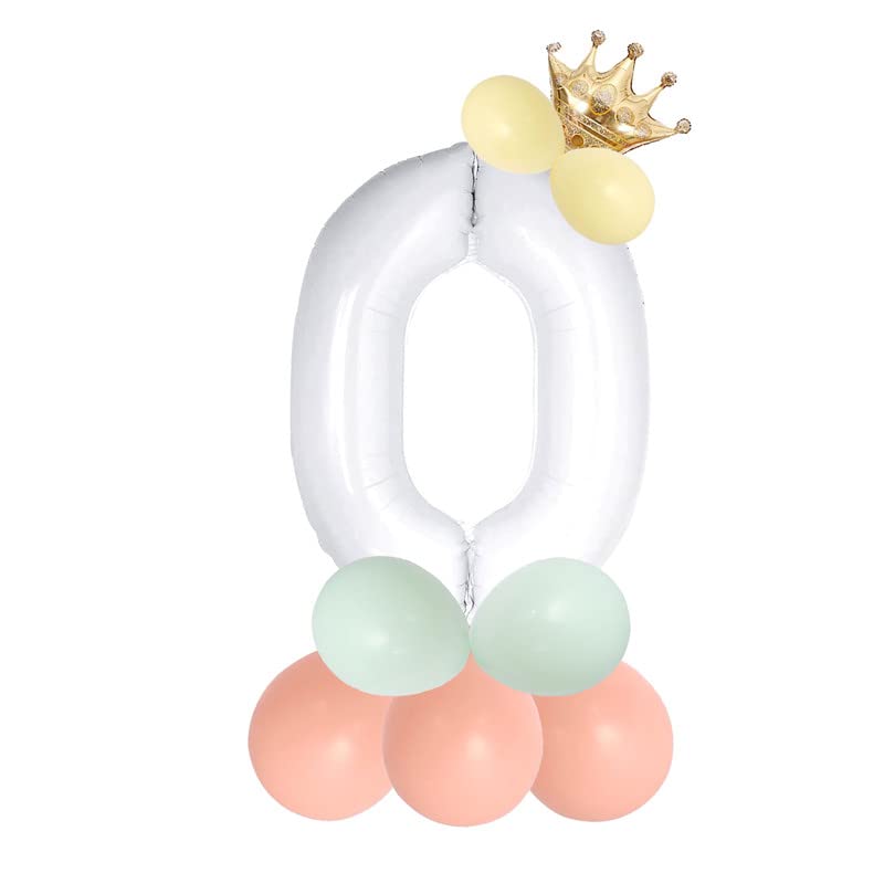 Image of white 32 inches numbers 0 shape large big foil helium balloons for party decorations in happy birthday anniversary office items materials set pack