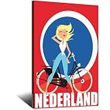 RONGCHENG Póster de viaje vintage de Nederland para niña de bicicleta, decoración de pared, póster impreso, pintura de regalo