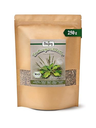 Biojoy Hojas de llantén BÍO (250 g), secadas y cortadas, apto para Infusión (Plantago major)