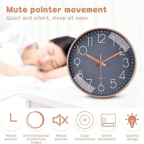 Image of TEKCOOL Plastic Digital Wall Clock 12 inch Silent Quartz Decorative Non-Ticking Classic Clock Battery Operated Round Easy to Read for Room /Home /Kitchen /Bedroom /Office /School- (Grey Gold);