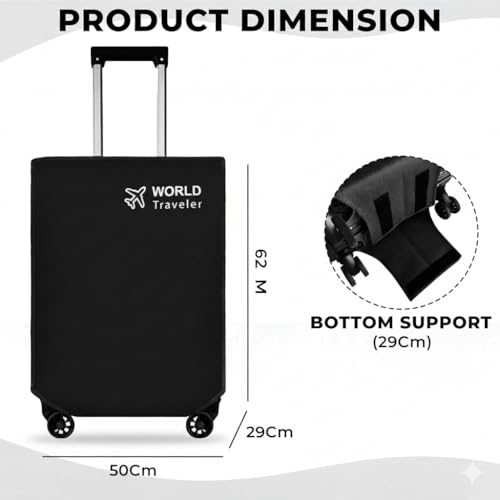 Image of Kraptick Non-Woven Luggage Cover - Waterproof, Dustproof, and Stretchable Luggage Protector Cover, Durable Non-Woven Luggage Case for Trolley Bags with Stretchable and Durable Design (Black-28 Inch)