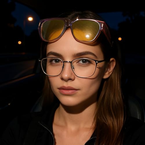 Image of HAOLOTA Night Vision Driving Glasses Fit Over Glasses | Anti Glare Night Glasses, Over Glasses Style, Tac Lens Nano Coating, Trendy Square, Lightweight and Flexible, Driving