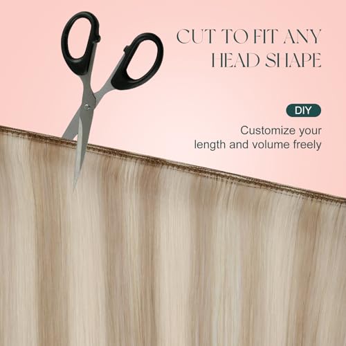 Image of Easyouth 22 Inch Hair Extensions Sew in Highlight Sew in Remy Hair Extensions Ash Blonde Highlight Bleach Blonde Hair Extension Weft Easy to Blend with Natural Hair 100G
