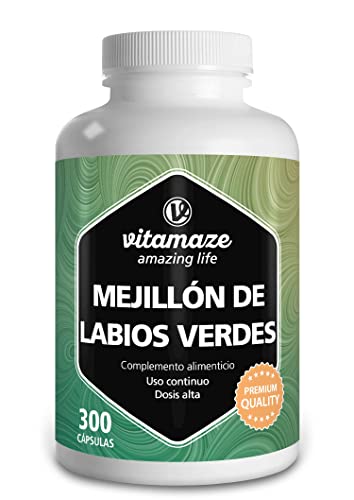 Mejillón de Labio Verde 1500 mg, 300 Cápsulas de Alta Dosis, Suministro Continuo de Polvo de Mejillón de Labios Verdes de Nueva Zelanda, Calidad Alemana. Vitamaze®