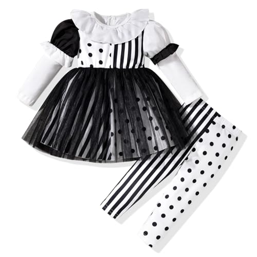 Image of HINTINA 3PCS Baby Girls Halloween Outfits Skull Tops Ghost Leggings Pants with Csarf Hat Clothes set
