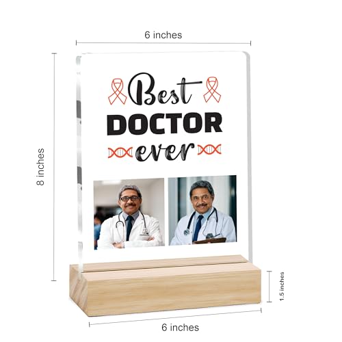 Image of Giftplease Best Doctor Photo Plaque with Wooden Stand | Personalised Gift for Doctors | Thank You Gift for Medical Professionals | Home Office Table Decor |Appreciation Frame for Doctor DCT 04