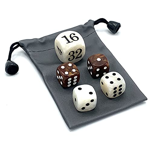 Luck Lab Backgammon Pearl Dice Set - 22 Mm Doubling Cube Plus Four 16 Mm Dice With Bonus Bag, Brown/White Marbelized #TOP3