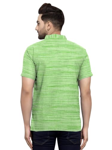 Image of Men's Regular Fit Self-Design Solid Mandarin Collar Half Sleeve Casual Line Pure Cotton Blend Fancy Shirt (Multi-Color)