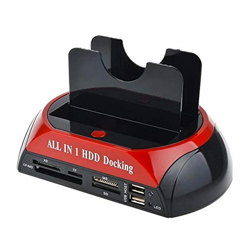 QKFON Estación de acoplamiento de disco duro Ranuras duales USB 3.0 a SATA IDE HDD estación de acoplamiento con lector de tarjetas para 2.5 3.5 pulgadas IDE Cover