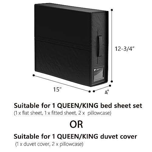 SUOCO SheetCube Bed Sheet Organizers and Storage 4 Pack, Foldable Linen Closet Organizer, Bedding Folder Storage Box Container for Blanket, Duvet Cover Set, Bed Sheet Set - Black