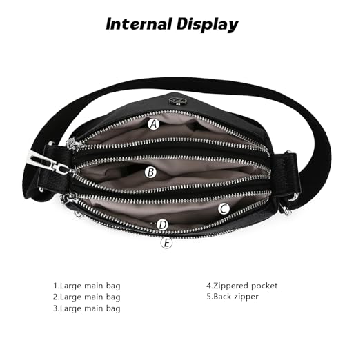 Image of Eslcorri Lightweight Nylon Crossbody Bag for Women, 3 Pocket Casual Shoulder Purse with Adjustable Strap for Travel Daily Use | Well-organized