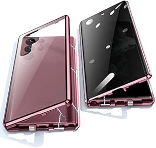 Jonwelsy Anti Peeping Case for Samsung Galaxy S22 Ultra, 360 Degree Front and Back Privacy Tempered Glass Cover, Anti SPY Screen, Anti Peep Magnetic Adsorption Metal Bumper for S22 Ultra (Burgundy)