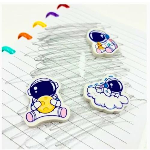 Image of Birthday Popper 24 Pcs Astronaut Shaped Erasers for Kids as Birthday Return Gift - Fun Cartoon Design - 5mm Thick Pencil Erasers for Boys & Girls - Classroom Rewards, Stationery, School Supplies