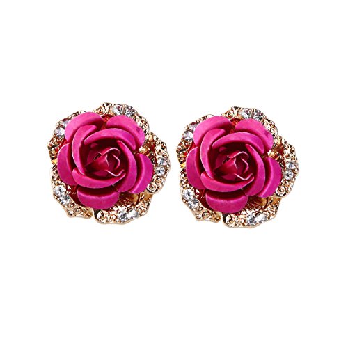 Preisvergleich Produktbild WINOMO Paar Strass Verziert Rose Blume Geformt Ohrringe (Rosig)