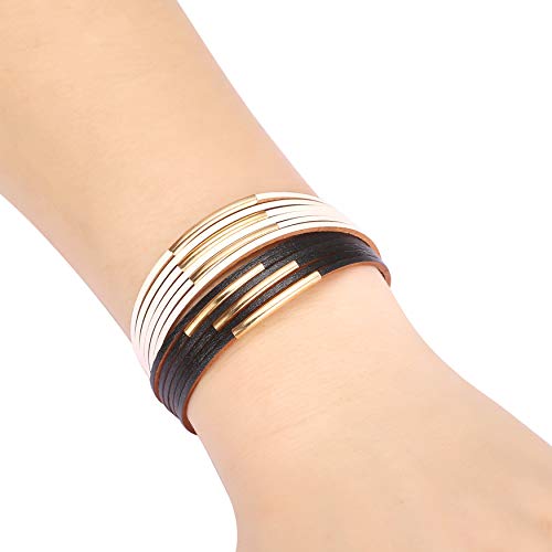 Image of Fesciory Leather Wrap Bracelets for Women, Boho Leopard Multi-Layer Crystal Beads Cuff Bracelet Jewelry