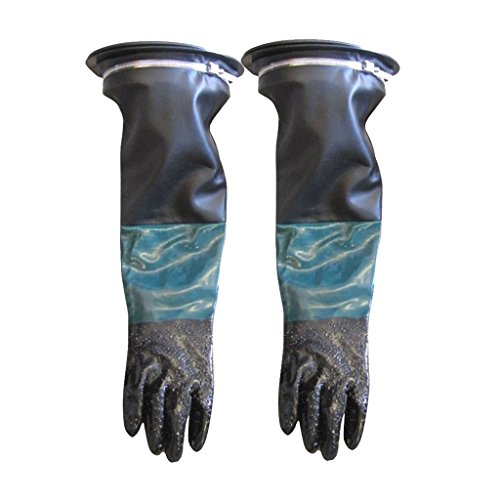 1 Pair 23.6\'\' Heavy Duty Sandblasting Gloves Replacement Gloves for Sand Blasting Cabinet Sandblasting Machine Blast Protection Gloves with Particles Palm and 2 Glove Holders