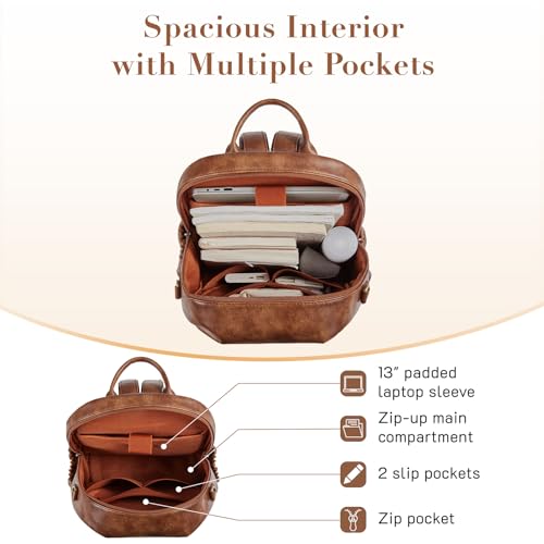 Image of Missnine PU Leather Backpack Purse for Women, Convertible Travel Backpack, Designer Ladies Shoulder Bag and Satchel Bags for Work, College with Weave Detail