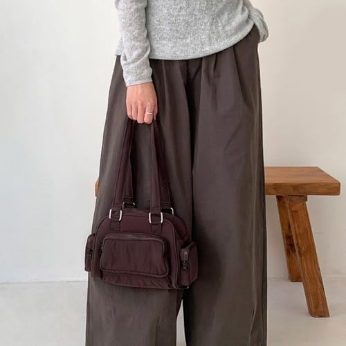 Sac à aisselles léger et grand sac à main noir en nylon multi-poches pour femme