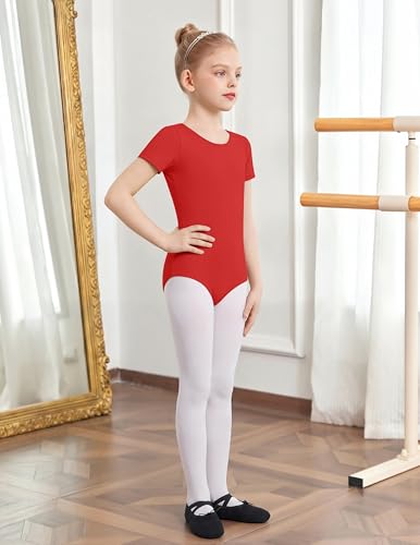 Image of Zaclotre Girls Gymnastics Leotards Crisscross Back Ballet Dance Outfits | Team Basic Leotard,Classic Short Sleeve,Hollow Back,High Stretch,Perfect Fit,Soft Cotton,Breathable,Ballerina Costume