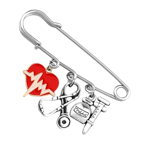 POPETPOP Broche Diseño de Estetoscopio para Mujer en Aleación Plata y Alfiler de Seguridad Grande Adecuado para Cosplay y