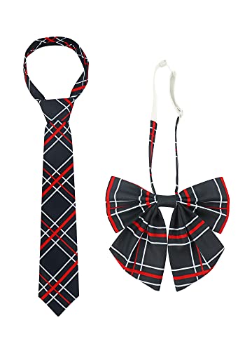 Image of PROCOS 2 Pcs Necktie Bow Tie Unisex Uniform Adjustable Plaid Tartan Bow Tie Necktie Set Cosplay Costume