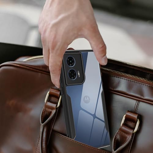 Image of A rtistque Clear Hard Transparent Acrylic Armor Anti-Drop Shockproof TPU Edge Back Cover Case for Motorola G24 Power - Black