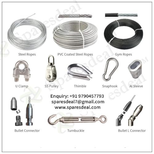 Image of Stainless Steel Cable Wire Rope for Hoisting, (20 Mtrs Length with 4 Uclamp 4 Thimble 2 Turnbuckle, 5 MM Diameter)