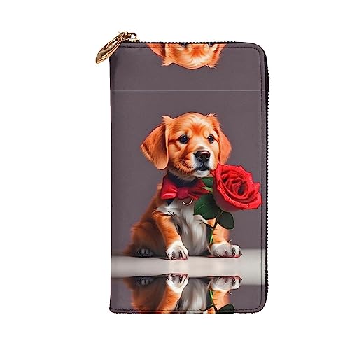 Leather Wallet 7.48 x 4.13 in - Stylish and Durable Wallet for Women with Multiple Compartments and Zipper Design Gentleman-like dog Prints2