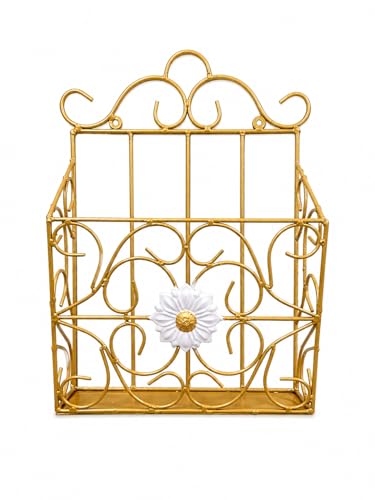 Image of Woodiva Wrought Iron Modern Elegance Magazine Newspaper & Book Wall Rack for Home & Office, 38x28x11cm. (Golden)
