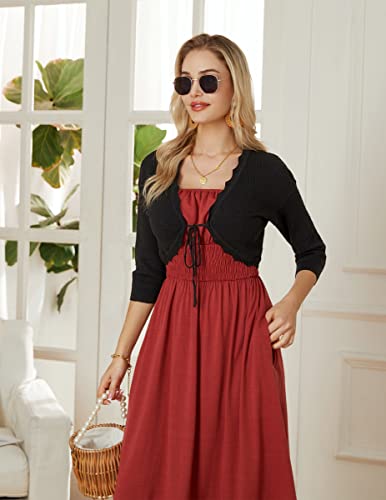 Women's Plus Size Shrug 3/4 Sleeve Lightweight Open Front Knit Cardigan Cropped Black Shrug Black Xxl #TOP2