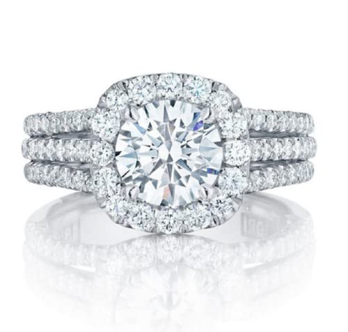 Luxury Fashion 925 Silver Princess-Shaped Simulation 3 Carat Diamond Ring Double Layer Super Flash Zircon Ring Silver Zircon Infinity Halo Engagement Wedding Ring for Women Girls